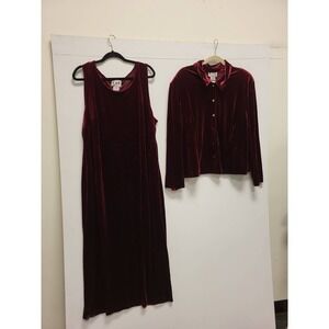 KSL Karin Stevens‎ Velvet Dress Jacket Set Plus Size 24W Burgundy Outfit Women